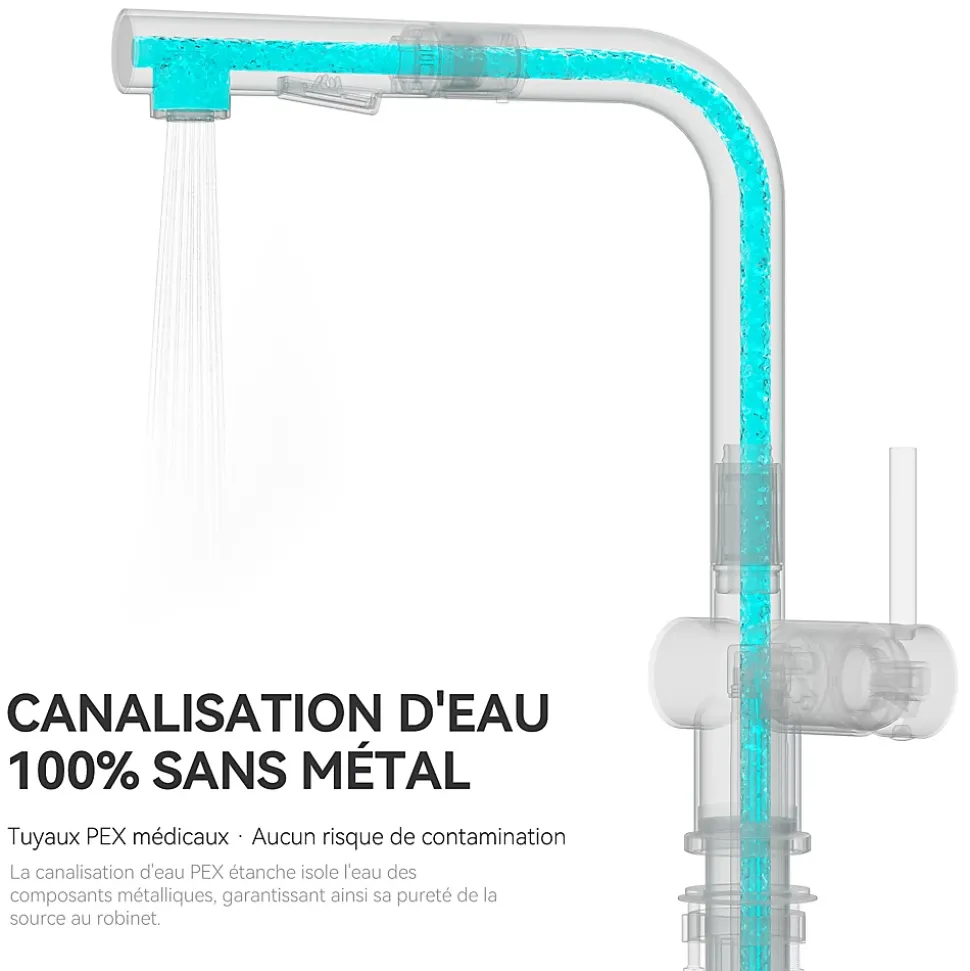 Robinet Cuisine avec Douchette Extractible, Mitigeur de Cuisine en Inox Mitigeur d'Évier avec 2 Modes de Sortie D'eau, Noir