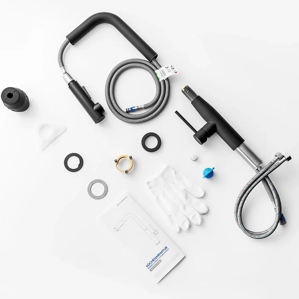 Robinet Cuisine avec Douchette Extractible, Mitigeur de Cuisine en Inox Mitigeur d'Évier avec 2 Modes de Sortie D'eau, Noir