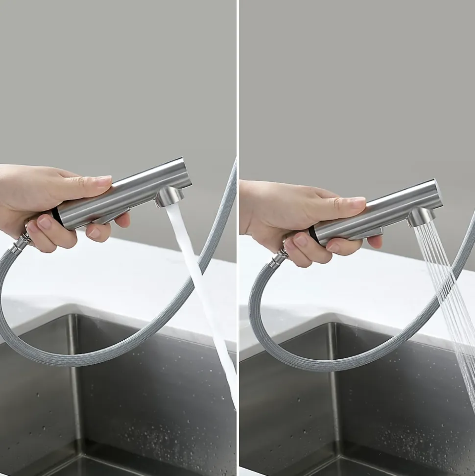 Robinet Cuisine avec Douchette Extractible, Mitigeur de Cuisine en Inox Mitigeur d'Évier avec 2 Modes de Sortie D'eau, Brossé