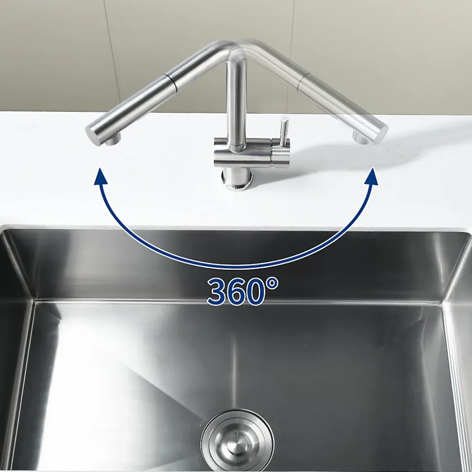 Robinet Cuisine avec Douchette Extractible, Mitigeur de Cuisine en Inox Mitigeur d'Évier avec 2 Modes de Sortie D'eau, Brossé