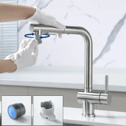 Robinet Cuisine avec Douchette Extractible, Mitigeur de Cuisine en Inox Mitigeur d'Évier avec 2 Modes de Sortie D'eau, Brossé