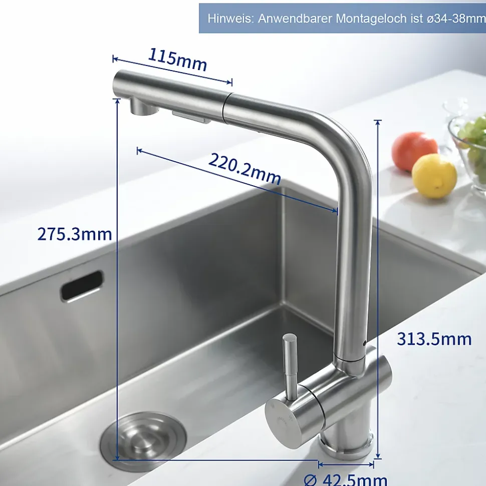Robinet Cuisine avec Douchette Extractible, Mitigeur de Cuisine en Inox Mitigeur d'Évier avec 2 Modes de Sortie D'eau, Brossé