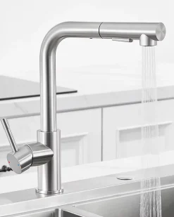 Robinet Cuisine avec Douchette Extractible, Mitigeur de Cuisine en Inox Mitigeur d'Évier avec 2 Modes de Sortie D'eau, Brossé