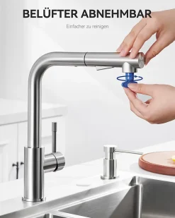 Robinet Cuisine avec Douchette Extractible, Mitigeur de Cuisine en Inox Mitigeur d'Évier avec 2 Modes de Sortie D'eau, Brossé