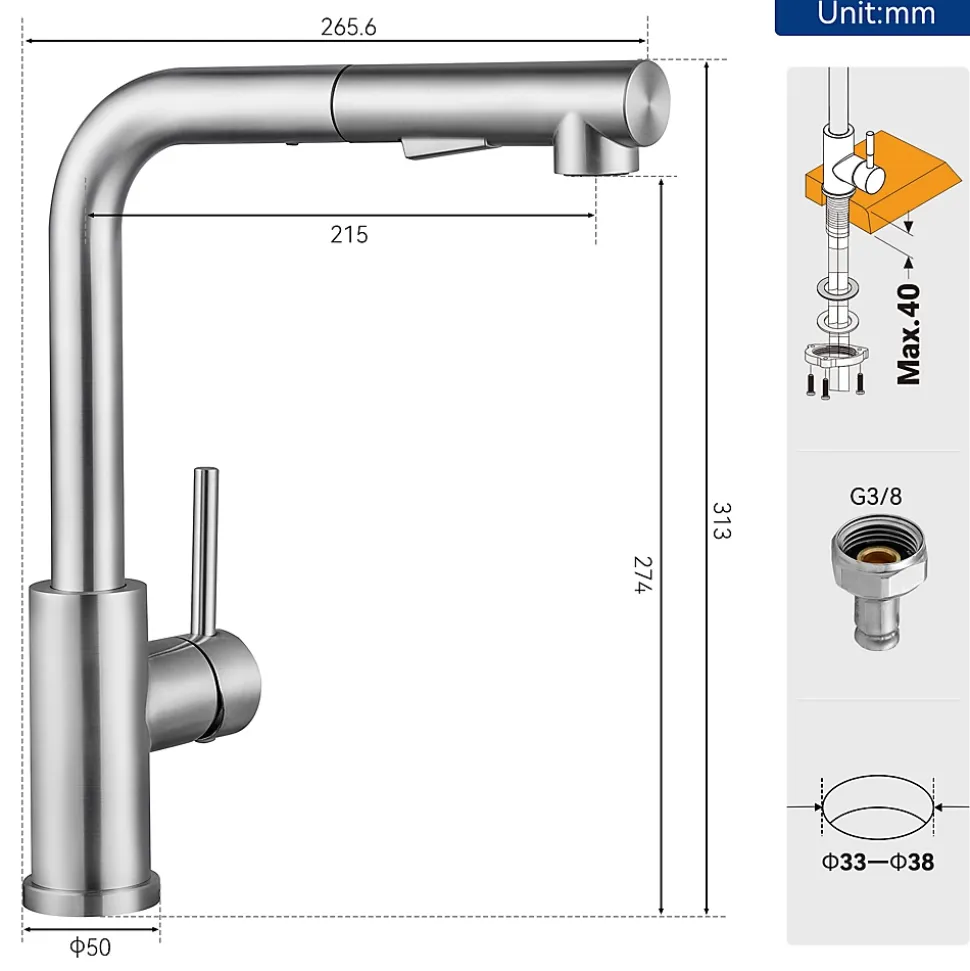 Robinet Cuisine avec Extensible, Mitigeur Cuisine avec Douchette, Melangeur avec Deux Types Jet d'eau