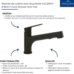 Robinet de cuisine avec douchette VILLEROY & BOCH Junis Shower Noir mat