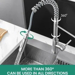 Robinet de Cuisine avec Douchette Extractible, Mitigeur Cuisine en Inox Mitigeur d'Évier avec 2 Modes de Sortie D'eau, Brossé