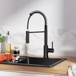 Robinet de Cuisine avec Douchette Extractible, Mitigeur Cuisine en Inox Mitigeur d'Évier avec 2 Modes de Sortie D'eau, Noir