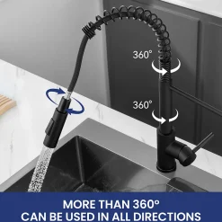 Robinet de Cuisine avec Douchette Extractible, Mitigeur Cuisine en Inox Mitigeur d'Évier avec 2 Modes de Sortie D'eau, Noir