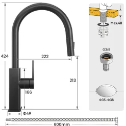 Robinet de Cuisine avec Douchette Extractible, CECIPA Max Mitigeur Cuisine en Inox Mitigeur d'Évier avec 2 Modes de Sortie D'eau