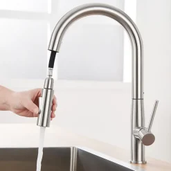 Robinet de Cuisine avec Douchette Extractible, Mitigeur Cuisine en Inox Mitigeur d'Évier avec 2 Modes de Sortie D'eau, Brossé