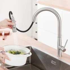 Robinet de Cuisine avec Douchette Extractible, Mitigeur Cuisine en Inox Mitigeur d'Évier avec 2 Modes de Sortie D'eau, Brossé
