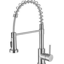 Robinet de cuisine avec douchette, Rotation 360, 2 jets, Finition brossée Acier Inoxydable 304, Pour évier standard