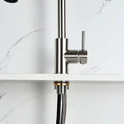 Robinet de cuisine avec douchette, Rotation 360, 2 jets, Finition brossée Acier Inoxydable 304, Pour évier standard