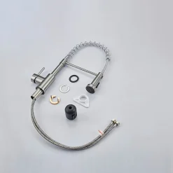 Robinet de cuisine avec douchette, Rotation 360, 2 jets, Finition brossée Acier Inoxydable 304, Pour évier standard