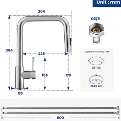 Robinet de Cuisine avec Douchette Extractible, Mitigeur Cuisine en Inox Mitigeur d'Évier avec 2 Modes de Sortie D'eau, Brossé