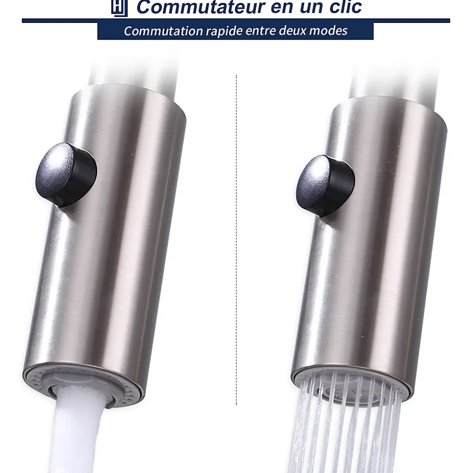 Robinet de Cuisine avec Douchette Extractible Mitigeur d'évier Bec Rotatif 360 degrés Robinet en Acier Nickel Brossé
