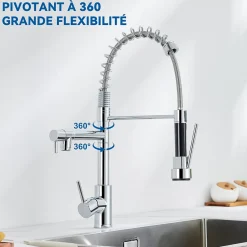Robinet de Cuisine avec Douchette Extractible, Mitigeur Cuisine en Inox avec 2 Modes de Sortie D'eau