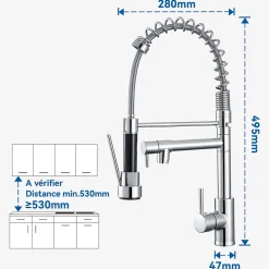 Robinet de Cuisine avec Douchette Extractible, Mitigeur Cuisine en Inox avec 2 Modes de Sortie D'eau