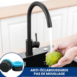 Robinet de Cuisine Cecipa Max Mitigeur Cuisine Noir Robinet d'Évier de Cuisine à Levier Unique
