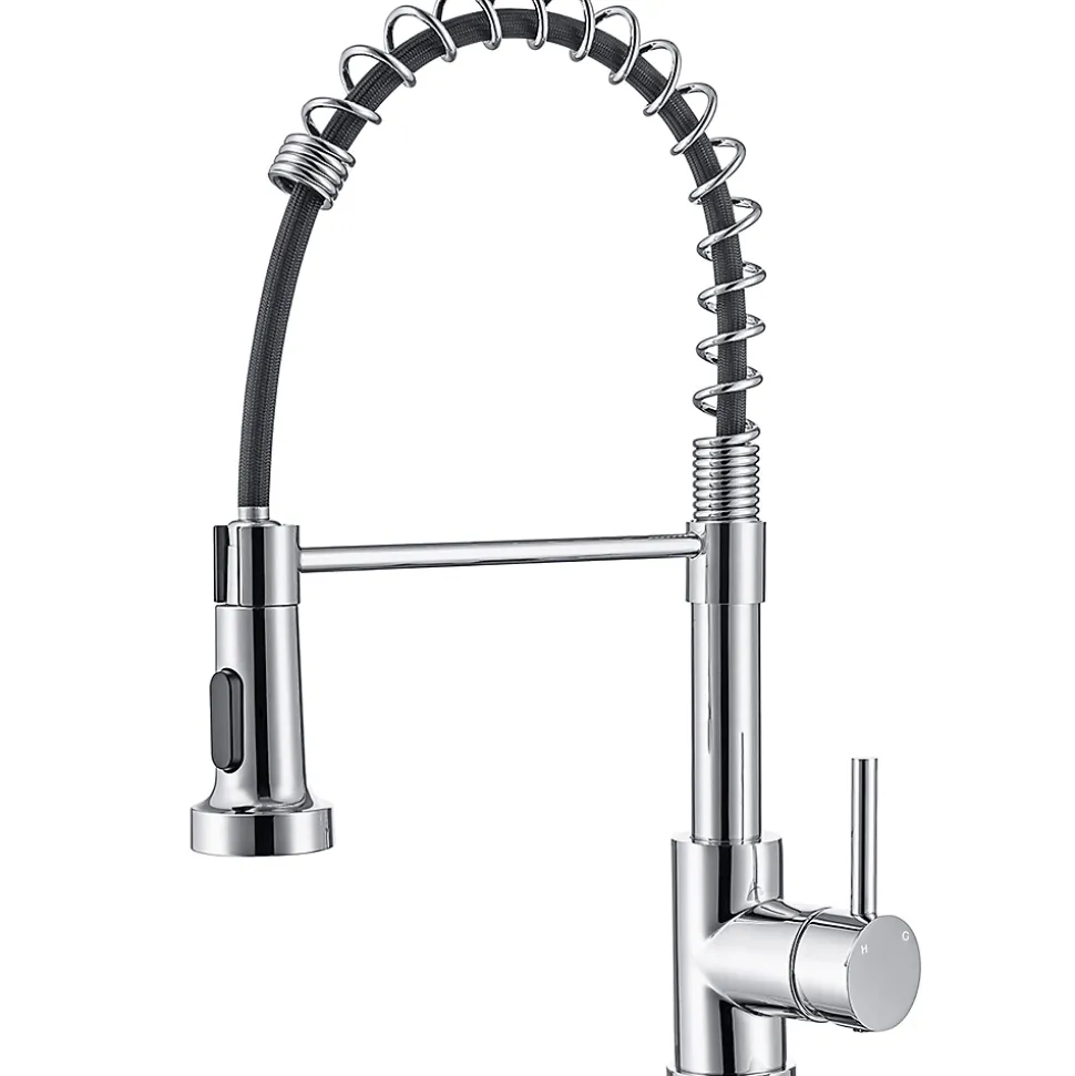 Robinet de cuisine chromé avec douchette, Rotation 360, 2 jets, Finition brillante, Pour évier standard