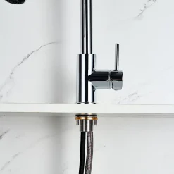 Robinet de cuisine chromé avec douchette, Rotation 360, 2 jets, Finition brillante, Pour évier standard