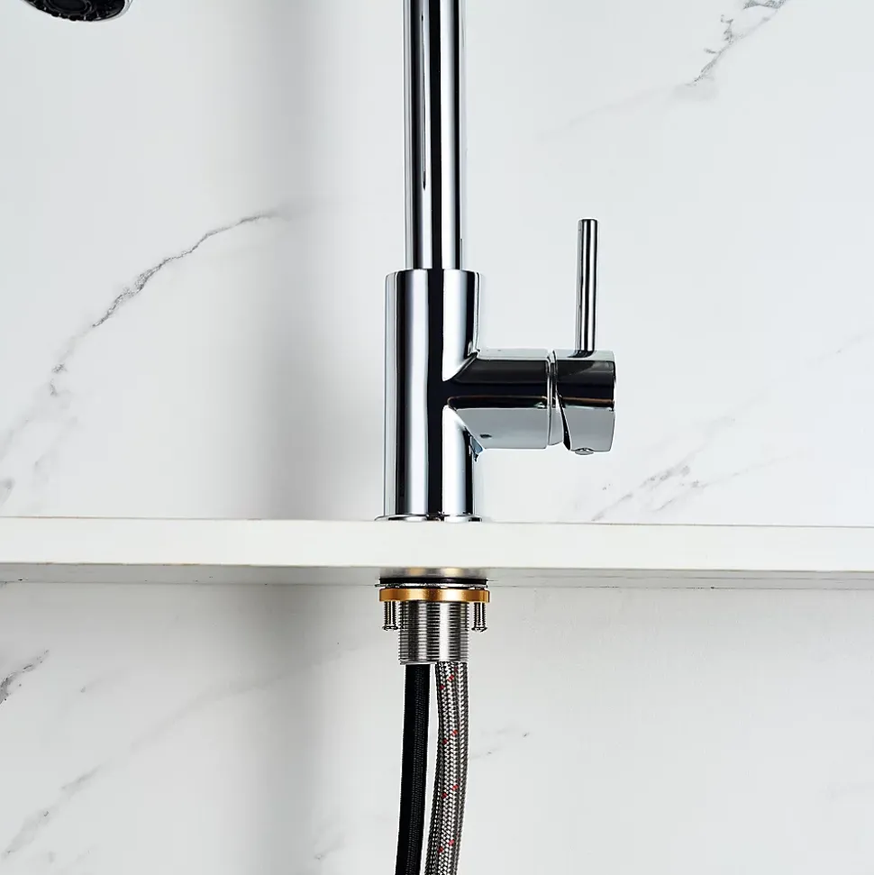 Robinet de cuisine chromé avec douchette, Rotation 360, 2 jets, Finition brillante, Pour évier standard