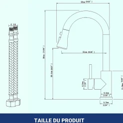 Robinet de cuisine extractible, acier inoxydable brossé, rotation 360, 3 modes d'eau, adapté aux éviers