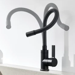 Robinet de Cuisine Flexible Noir, CECIPA MAX Mitigeur Cuisine Rabattable de Cuisine à Levier Unique