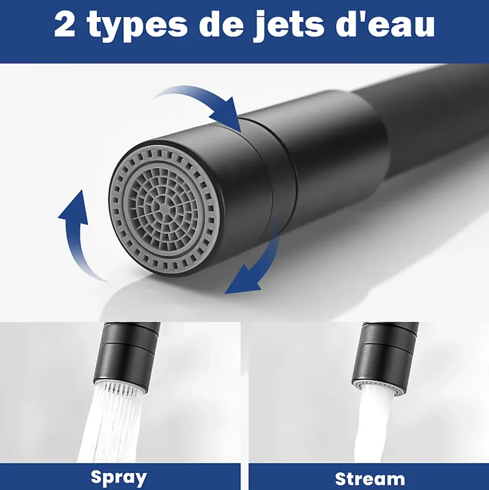 Robinet de Cuisine Flexible Noir, CECIPA MAX Mitigeur Cuisine Rabattable de Cuisine à Levier Unique