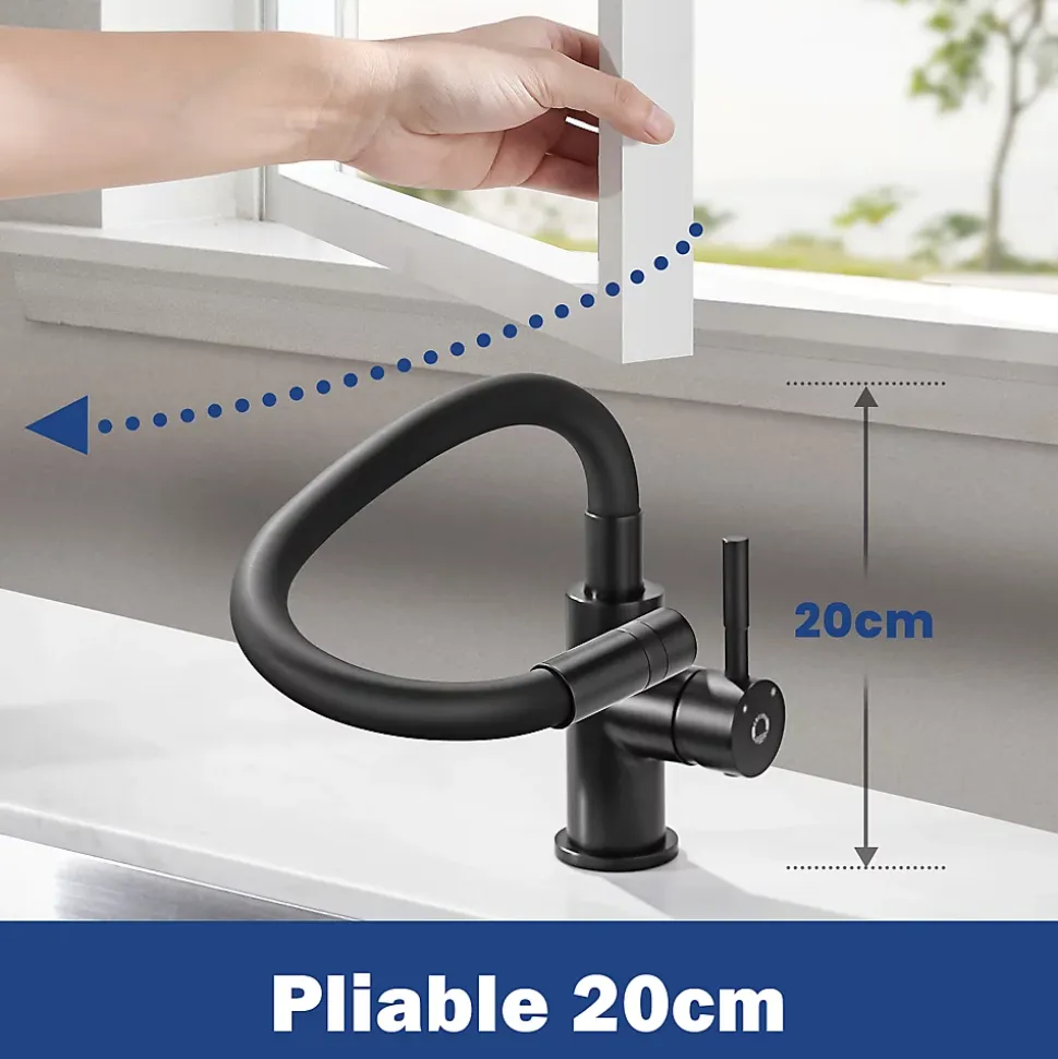 Robinet de Cuisine Flexible Noir, CECIPA MAX Mitigeur Cuisine Rabattable de Cuisine à Levier Unique