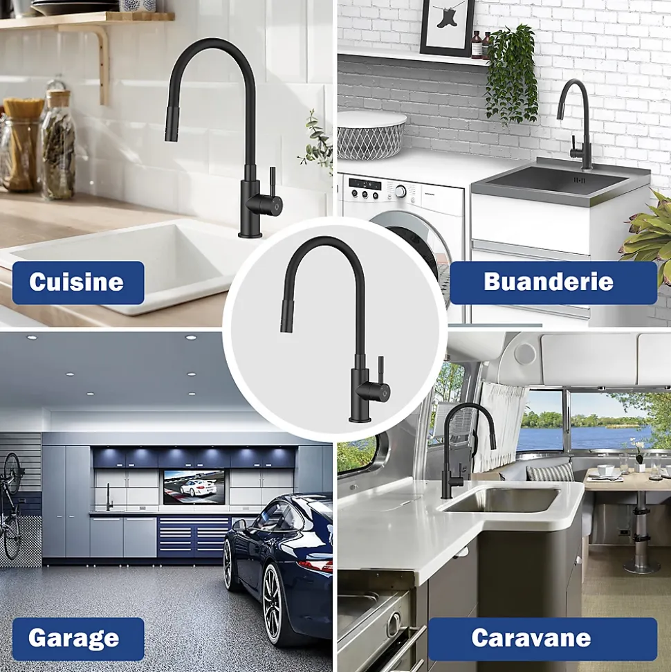 Robinet de Cuisine Flexible Noir, CECIPA MAX Mitigeur Cuisine Rabattable de Cuisine à Levier Unique