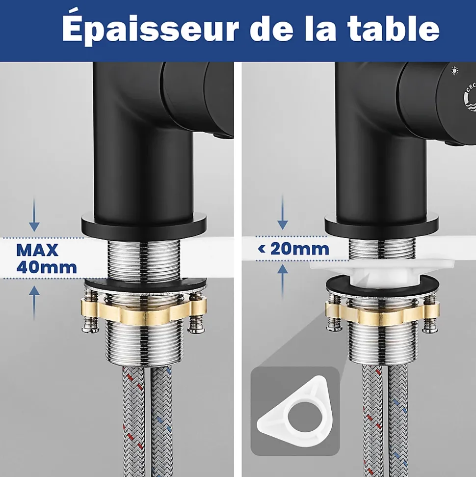Robinet de Cuisine Flexible Noir, CECIPA MAX Mitigeur Cuisine Rabattable de Cuisine à Levier Unique