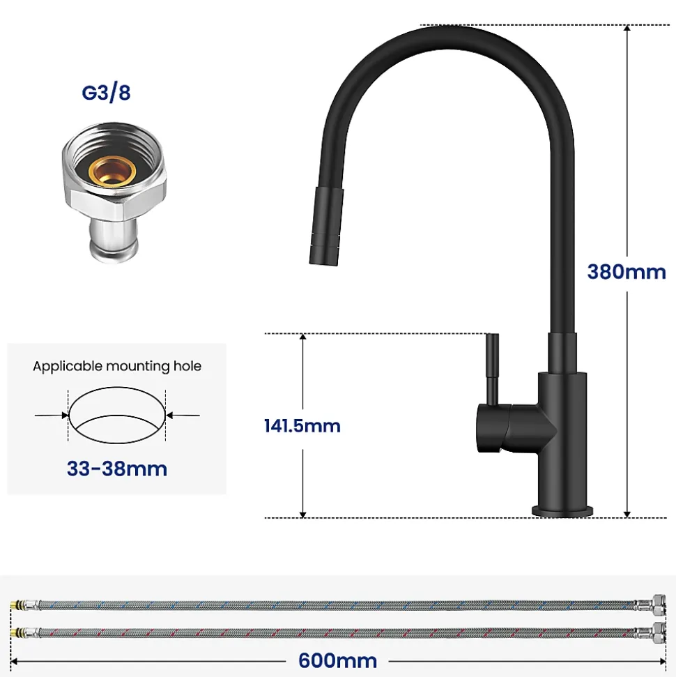 Robinet de Cuisine Flexible Noir, CECIPA MAX Mitigeur Cuisine Rabattable de Cuisine à Levier Unique