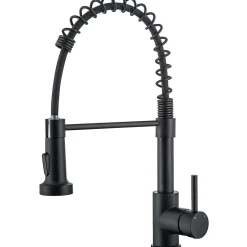 Robinet de cuisine noir avec douchette, Rotation 360, 2 modes d'écoulement, Finition mate, Pour évier standard