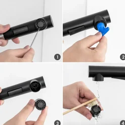 Robinet de Cuisine Noir avec Douchette Extractible, Mitigeur Cuisine en Inox Mitigeur d'Évier avec 2 Modes de Sortie D'eau