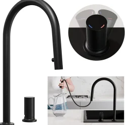 Robinet de cuisine noir Primagran avec deux types de jet d'eau, robinet d'Evier avec rotation a 360, mitigeur haute pression