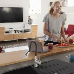 Robinet mitigeur de cuisine bec Flexible ZUMBA Bleu Menthe - SANIVERRE