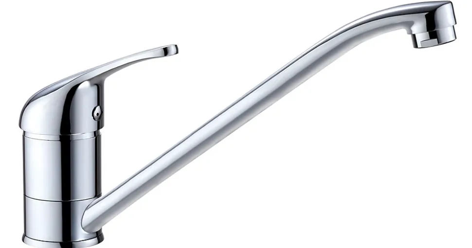 Robinet mitigeur design d'evier de cuisine bas a bec rotatif anticalcaire chrome