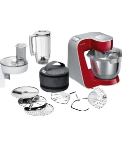 Robot de cuisine - BOSCH Kitchen machine MUM5 - Rouge foncé/silver - 1000W-7 vitesses+pulse - Bol mélangeur inox 3,9L