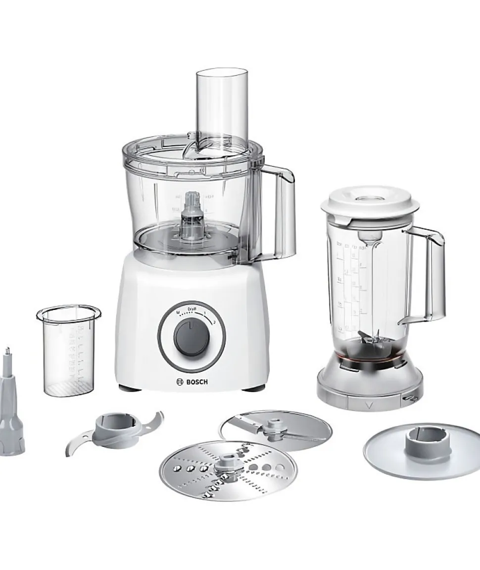 Robot multifonction BOSCH MultiTalent3 - Blanc - 800 W - 2 vitesses et pulse - Bol mélangeur 2,3 L - Bol mixeur 1 L - 2 disques