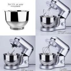 Robot patissier multifonction 5.5l 1500w gris Kitchen Move BAT-1518-N viper