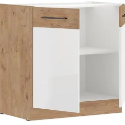 ROCK - Meuble bas - Mélaminé decor chene Lancelot et Blanc - 80 cm - 2 portes battantes