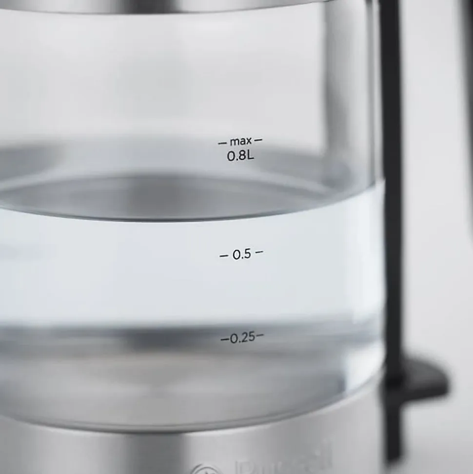 RUSSELL HOBBS 24191-70 Bouilloire 0,8L en Verre Compact Home Design Premium, Ebullition Rapide, Filtre Anti-Calcaire Amovible