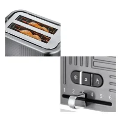Russell Hobbs 25250-56 Toaster Grille-Pain Geo Steel, 4 Fonctions, Température Ajustable, Réchauffe Viennoiseries, Pince