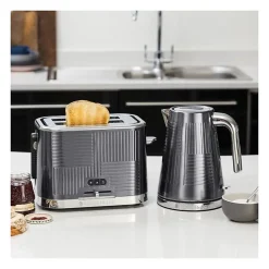Russell Hobbs 25250-56 Toaster Grille-Pain Geo Steel, 4 Fonctions, Température Ajustable, Réchauffe Viennoiseries, Pince