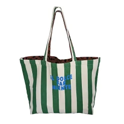 Sac shopping Taxi Brousse - Il Dolce Far Niente - réversible à rayures vertes ou motif léopard