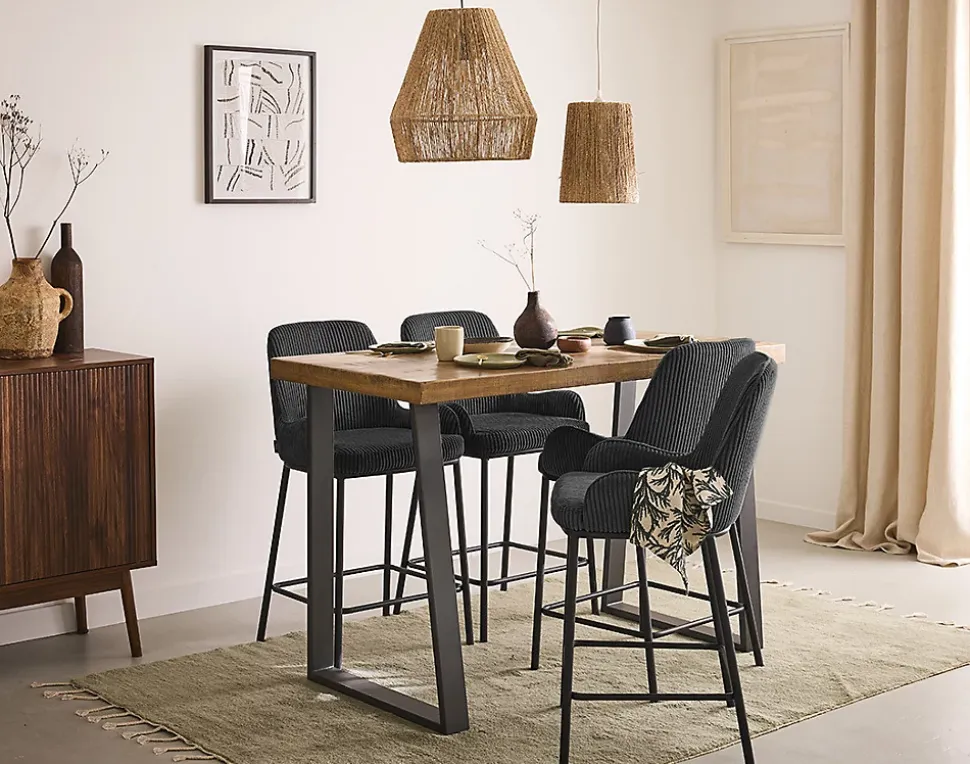 Salinas - lot de 2 chaises de bar - en velours côtelé - gris anthracite - H65 cm - Lisa Design