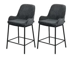 Salinas - lot de 2 chaises de bar - en velours côtelé - gris anthracite - H65 cm - Lisa Design