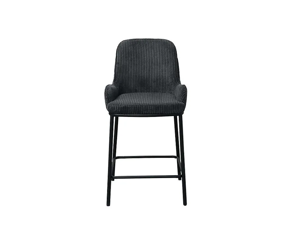 Salinas - lot de 2 chaises de bar - en velours côtelé - gris anthracite - H65 cm - Lisa Design
